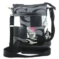 Textured Patterned Collage Black Printed CC Pattern on Gray Crossbody Shoulder Bag