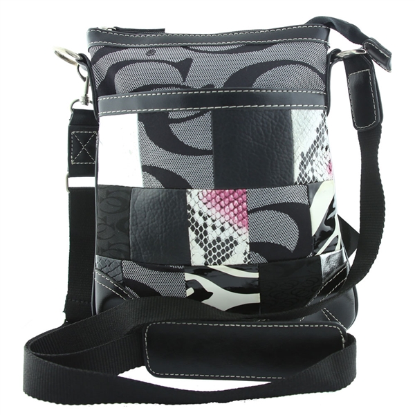 Textured Patterned Collage Black Printed CC Pattern on Gray Crossbody Shoulder Bag