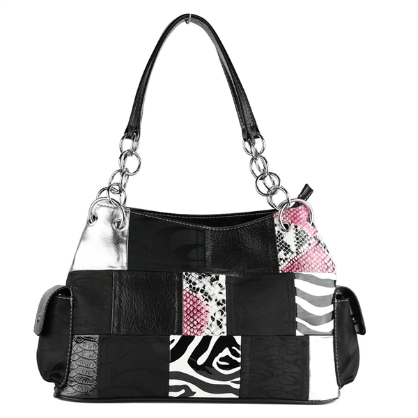 Patterned Collage Front All Over CC Printed Pattern Black Handbag