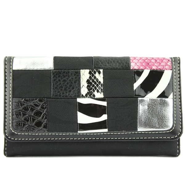 Textured Patterned Collage Front Black CC Printed Wallet