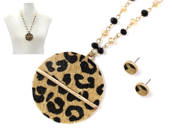 Chic Round Leopard Print Charm Crystal Beaded Gold Necklace Set