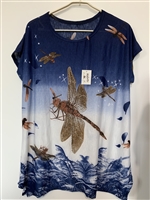 Nature Spring Sparkling Rhinestone Dragonfly Blue Fashion Shirt