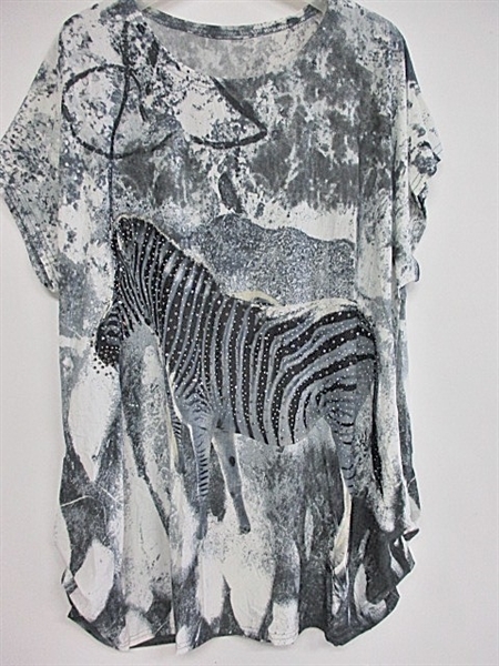 Wildlife Rhinestone Striped Zebra Grey Fashion Shirt