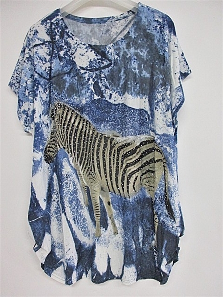Wildlife Rhinestone Striped Zebra Blue Fashion Shirt