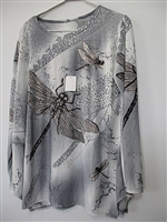 Nature Spring Sparkling Rhinestone Dragonfly Light Grey Fashion Shirt