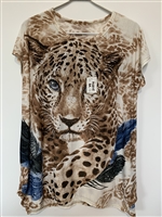 Wildlife Sparkling Rhinestone Leopard Beige Fashion Shirt