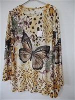 Nature Leopard Sparkling Rhinestone Colorful Butterfly Yellow Fashion Shirt