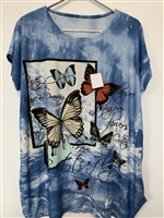 Nature Positive Words Sparkling Rhinestone Colorful Butterfly Blue Fashion Shirt