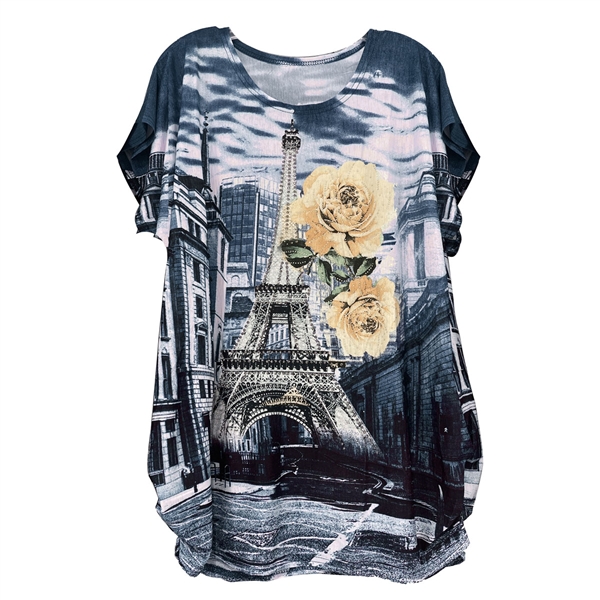 Streets of Paris Sparkling Rhinestone Eiffel Tower Roses Fashion Shirt