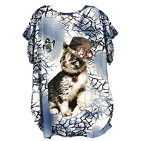 Marbled Sparkling Rhinestone Kitten Butterfly Fashion Shirt