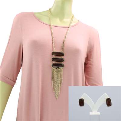 THE TRI-STONE NECKLACE SET | BROWN