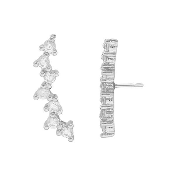 Gorgeous Sparkling Curvy Crystals Rhodium Toned Stud Earrings