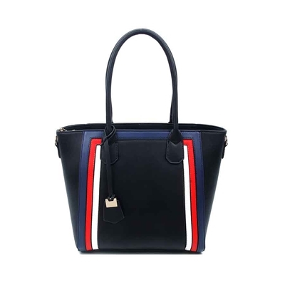 Black Nautical Stripe Satchel Handbag