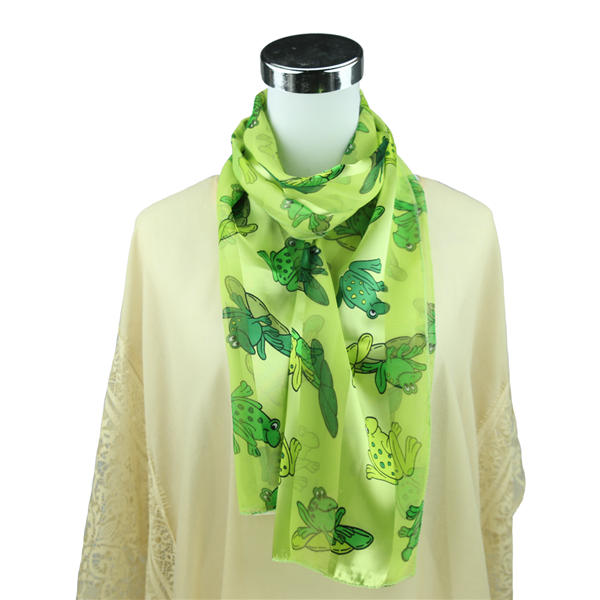 Hopping Green Leap Frog Print Light Green Silk Scarf