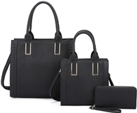 Stylish Fashion Black Faux Leather Satchel Set