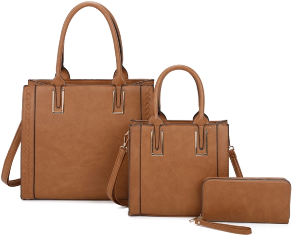 Stylish Fashion Brown Faux Leather Satchel Set