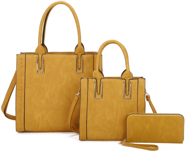Stylish Fashion Mustard Faux Leather Satchel Set