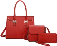 Stylish Fashion Red Faux Leather Satchel Set