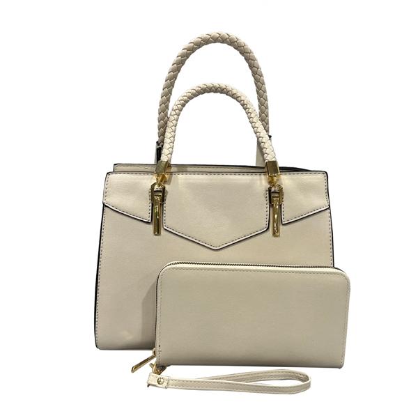 Simple & Stylish Fashion Beige Faux Leather Satchel Set