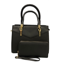 Simple & Stylish Fashion Black Faux Leather Satchel Set