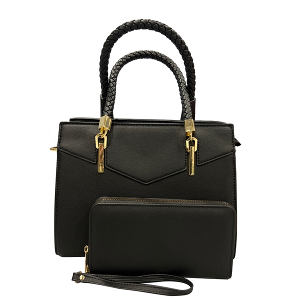 Simple & Stylish Fashion Black Faux Leather Satchel Set