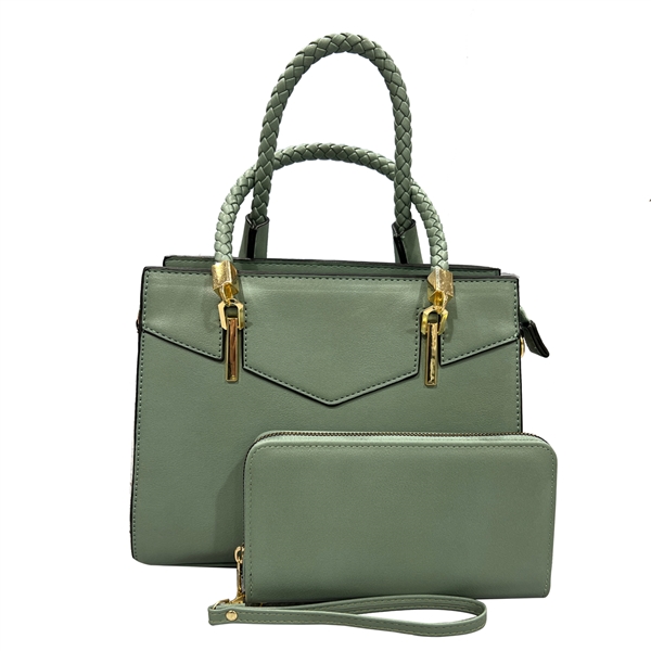 Simple & Stylish Fashion Mint Green Faux Leather Satchel Set