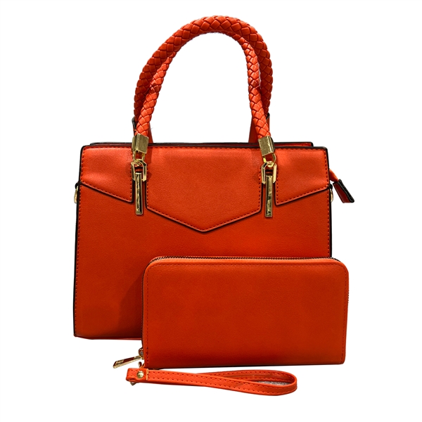 Simple & Stylish Fashion Orange Faux Leather Satchel Set