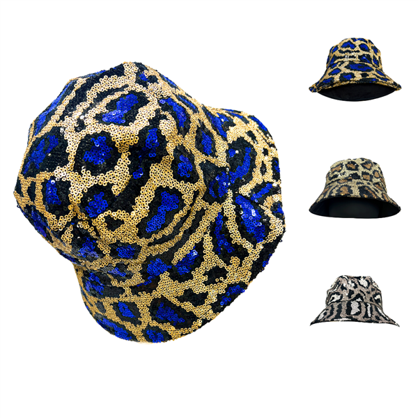 Simple Stylish Colored Sequins Leopard Print Design Adjustable Fashion Bucket Hat