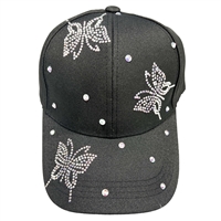 Black Iridescent Rhinestone Butterfly Hat With Adjustable Strap