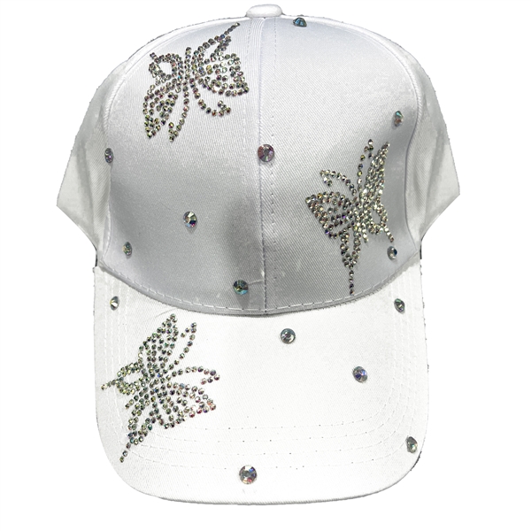 White Iridescent Rhinestone Butterfly Hat With Adjustable Strap