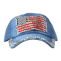 Fashion American Flag Rhinestones Adjustable Strap Ball Cap Hat