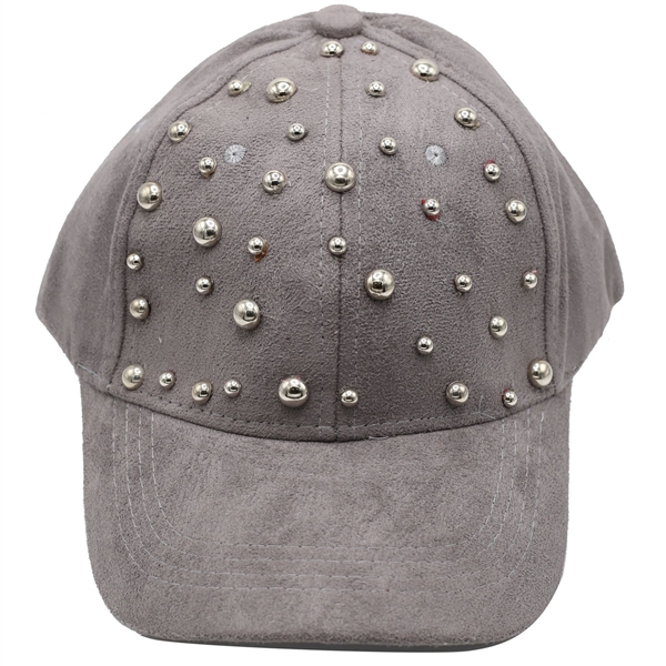 Soft Suede Silver-Toned Beaded Velcro Adjustable Ball Cap