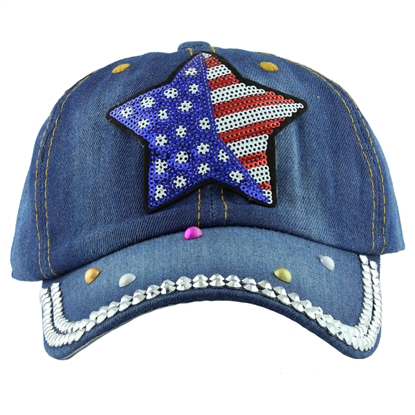 Denim American Flag Star Hat