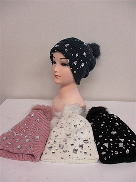 Simple Stylish Stones Fuzzy Top Cotton Fashion Beanie Hat