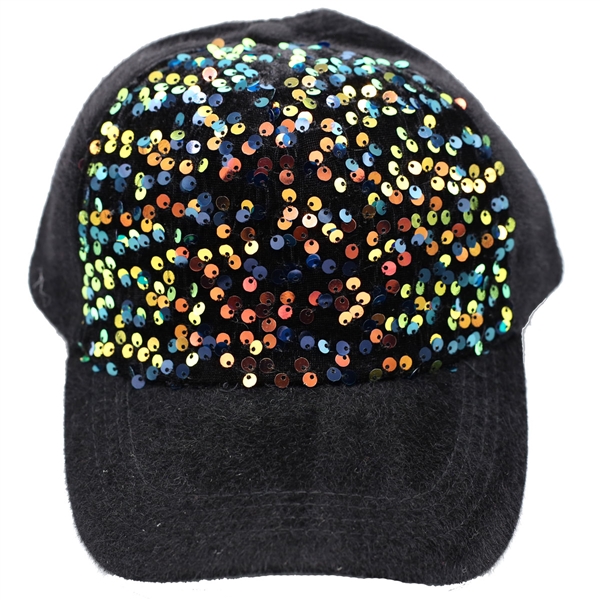 Soft Fuzz Multi-Colored Sequins Hat With Adjustable Strap