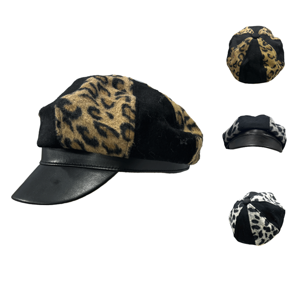 Fashion Flat Leopard Print Arched Brim Paddy Cabbie Cap