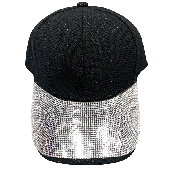 Sparkling Iridescent Rhinestones Glittery Black Cotton Hat With Adjustable Strap