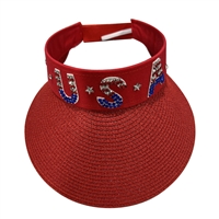 Fashion Red Sparkling Rhinestone USA Velcro Headband Visor