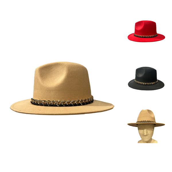 Fashion Gold-Toned Cuban Chain Colored Fedora Hats