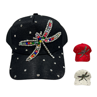 Fashion Sparkling Colored Rhinestone Bling Dragonfly Designed Adjustable Snapback Hat