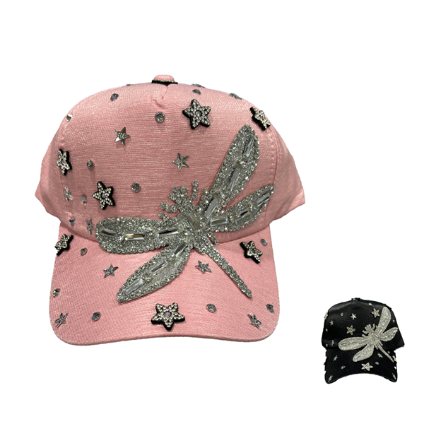 Fashion Sparkling Colored Rhinestone Bling Dragonfly Designed Adjustable Snapback Hat