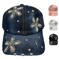 Fashion Sparkling Colored Rhinestone Bling Daisy Flower Designed Adjustable Strap Hat