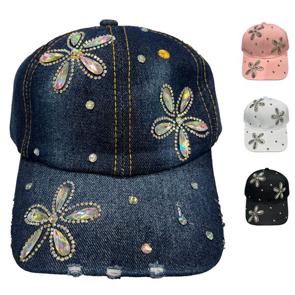 Fashion Sparkling Colored Rhinestone Bling Daisy Flower Designed Adjustable Strap Hat