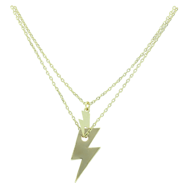 Electrifying Lightning Bolts Gold Toned Double Necklace