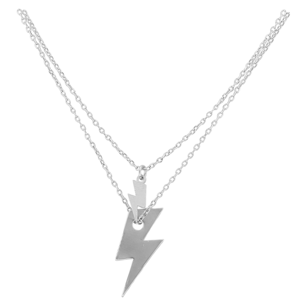 Electrifying Lightning Bolts Rhodium Toned Double Necklace