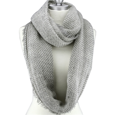 Fashion Ivory & Light Grey Woven Style Fringed Infinity Scarf