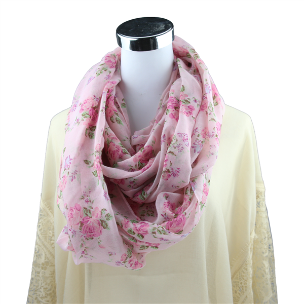 Pink Floral Printed Infinity Lightweight Scarf