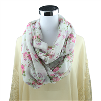 White Floral Printed Infinity Lightweight Scarf