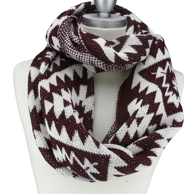 Burgundy & White Modern Aztec Print Infinity Scarf