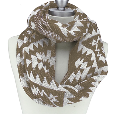 Khaki & White Modern Aztec Print Infinity Scarf